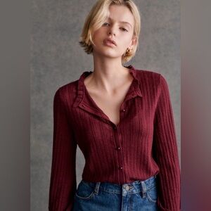 Sezane Louise cardigan wool burgundy holiday